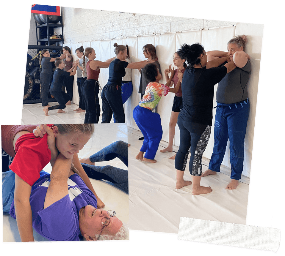 Self defense class practicing techniques
