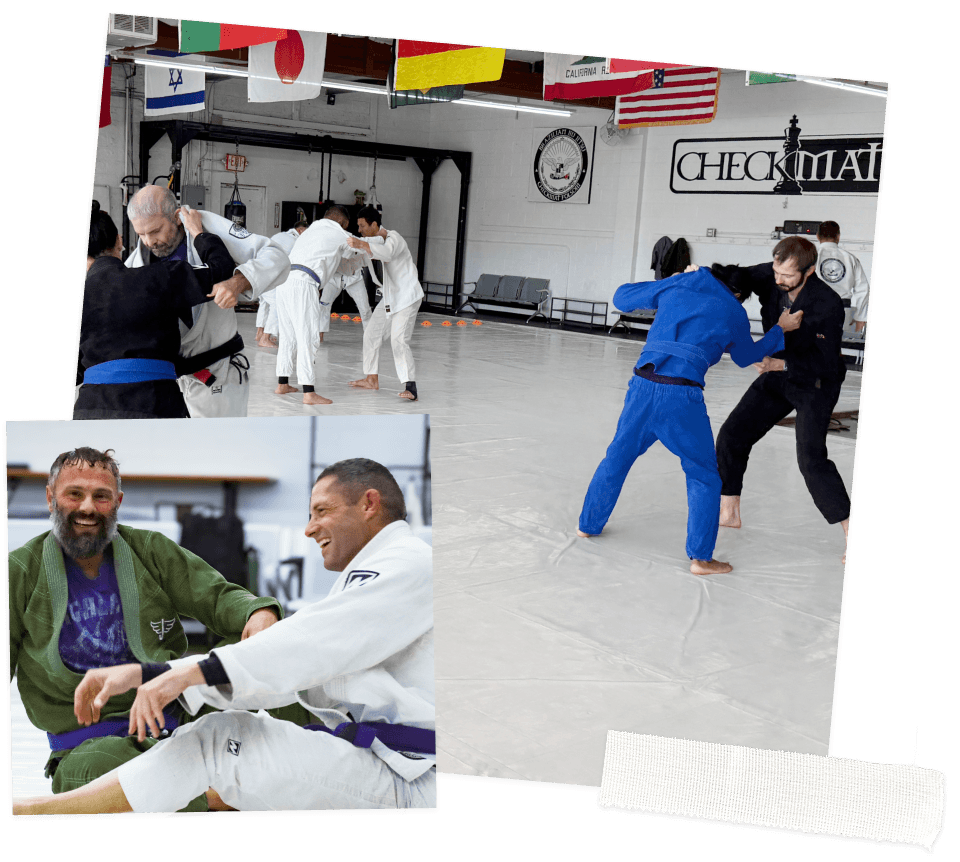 Students training and laughing